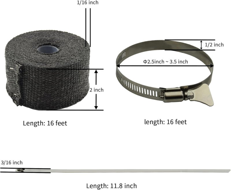 DOBTIM Fireproof Pipe Wrap Insulation 2" Wide X 16' Long, Fiberglass Heat Shield Tape Pipe Webbing for Stove Flue Protector with 2 Clamps, Black - Image 5